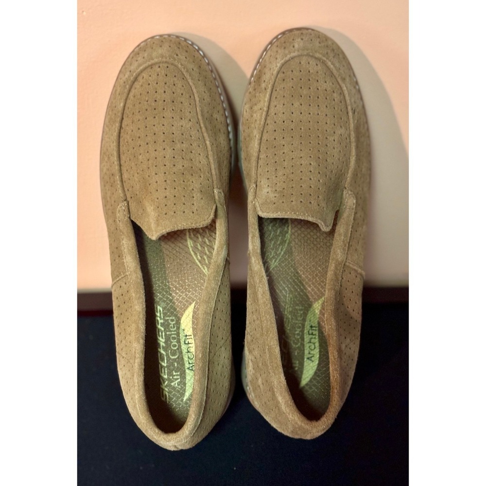 Skechers Arch Fit Uplift Shoreline Tan Suede Chunky Loafers 158543 Womans 8